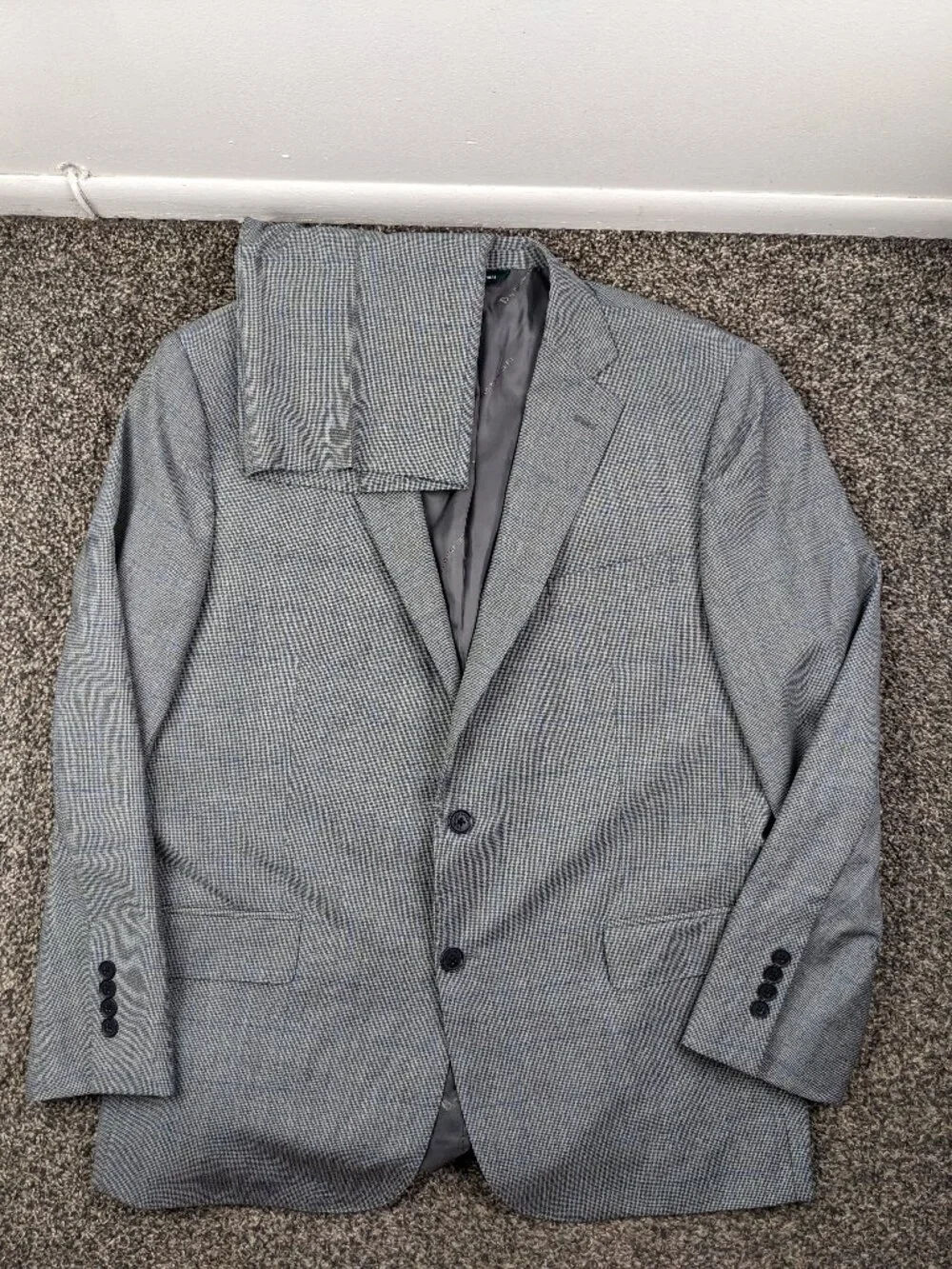 2024 Brooks Brothers Suit Wool Gray Blue Windowpane Plaid 46R 38x30